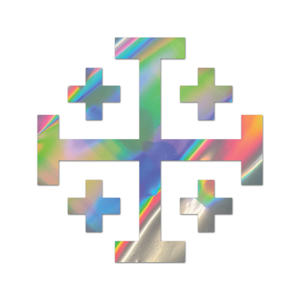 Jerusalem Cross Sticker Die Cut Chrome Mirror Gold Silver Oil Slick Rainbow
