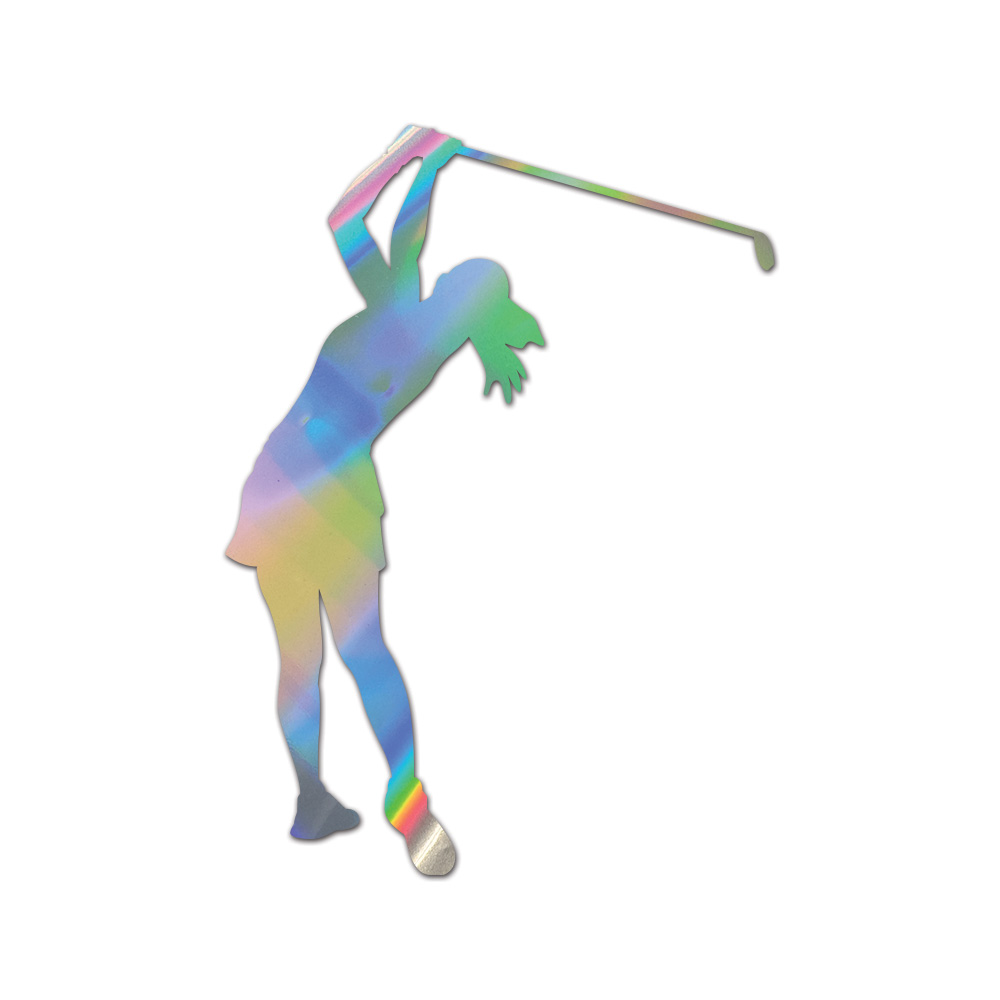 Female Golfer Sticker Die Cut Chrome Mirror Gold Silver Oil Slick Rainbow