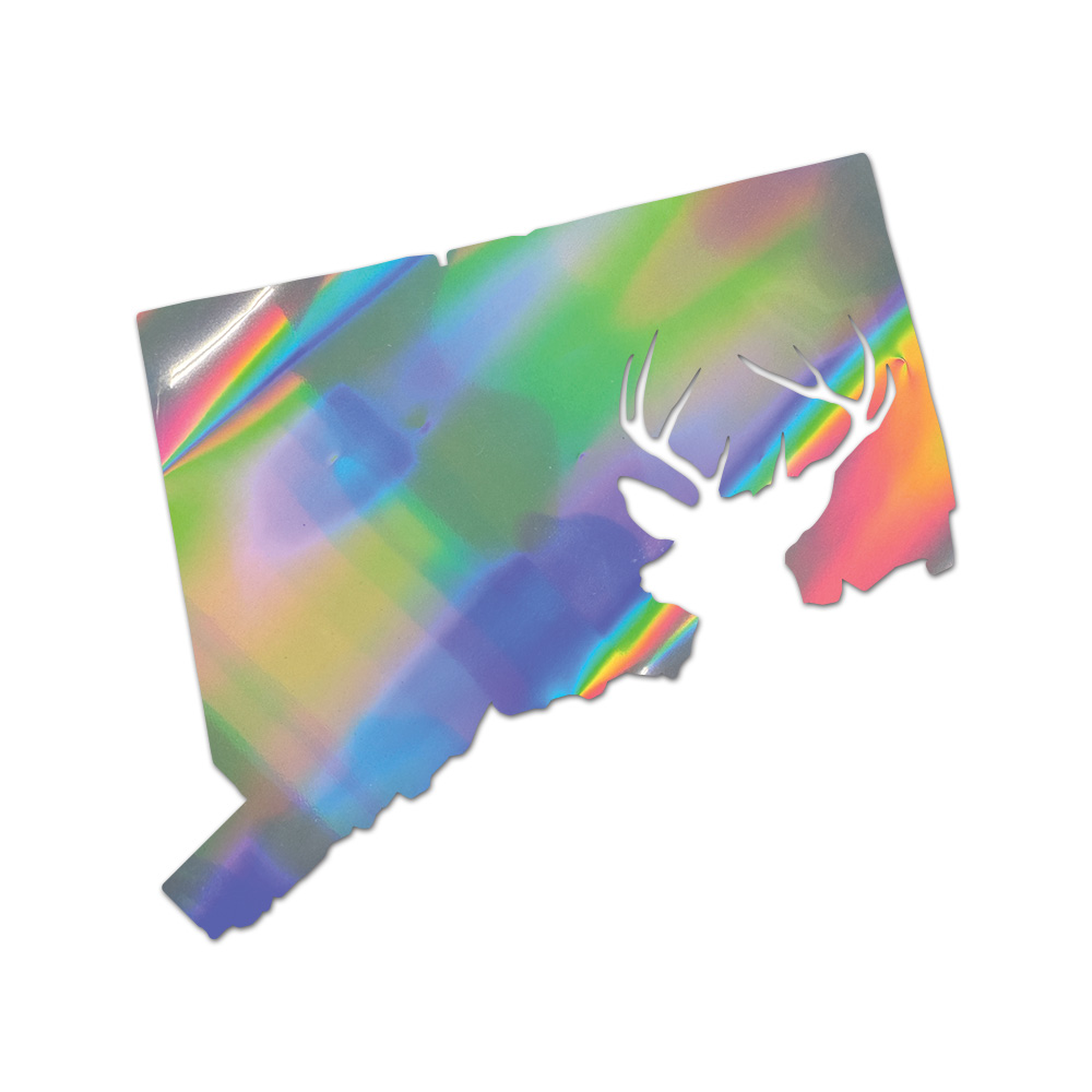 Connecticut Deer State Sticker Die Cut Chrome Gold Silver Oil Slick Rainbow