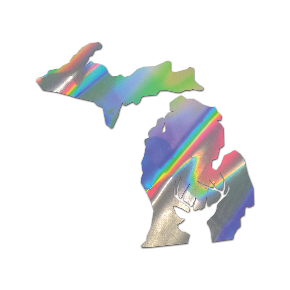 Michigan Deer State Sticker Die Cut Chrome Mirror Gold Silver Oil Slick Rainbow