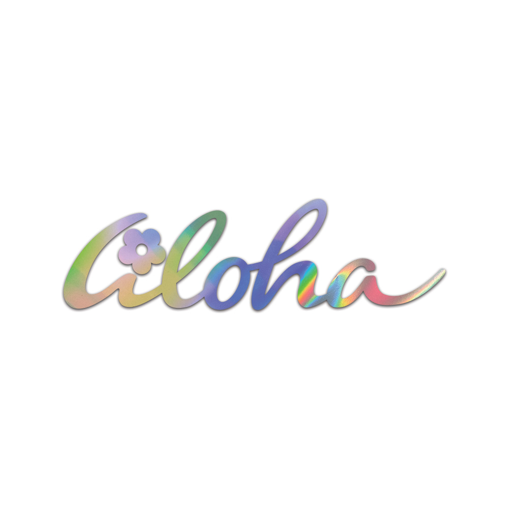 Aloha Sticker Die Cut Chrome Mirror Gold Silver Oil Slick Rainbow