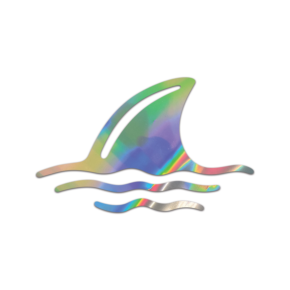 Shark Fin In Water Sticker Die Cut Chrome Mirror Gold Silver Oil Slick Rainbow