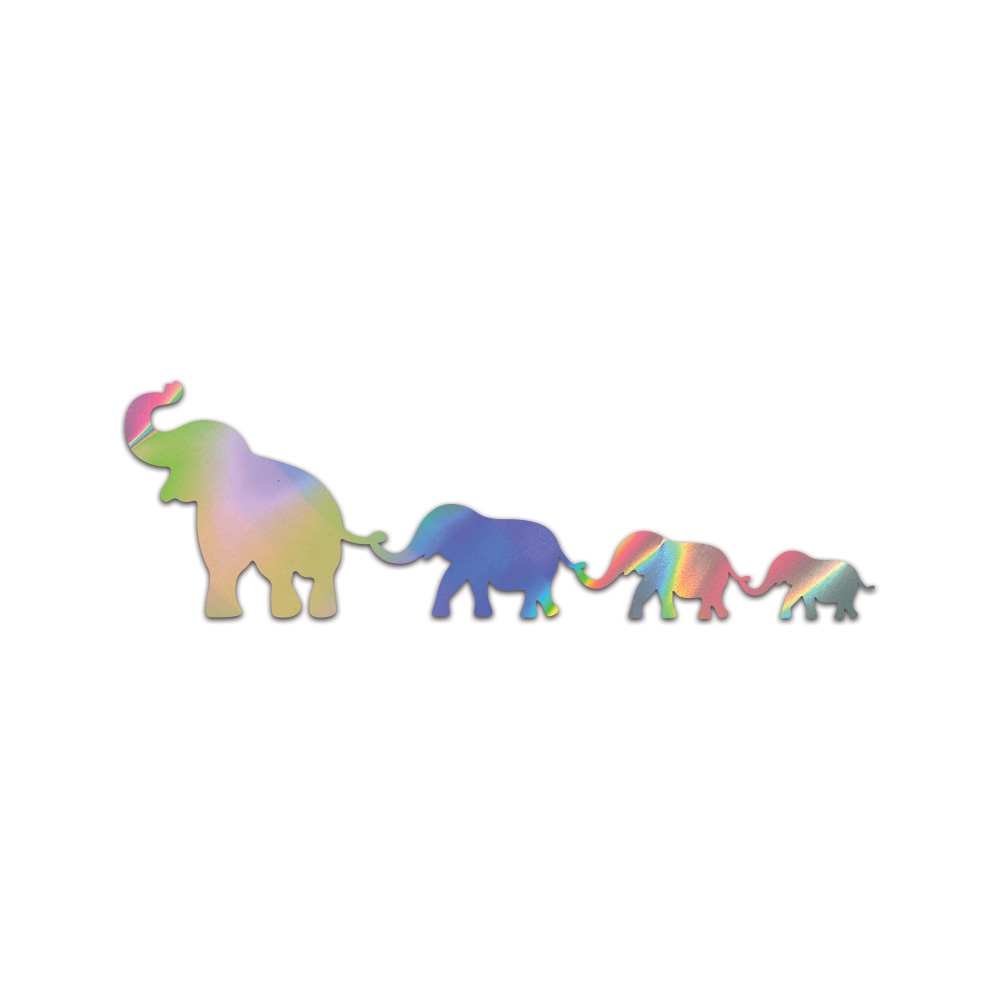 Elephant Family Sticker Die Cut Chrome Mirror Gold Silver Oil Slick Rainbow