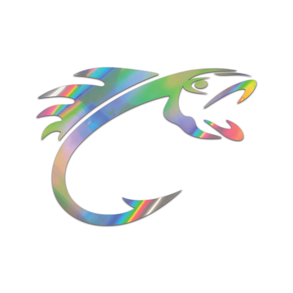 Fish Hook Sticker Die Cut Chrome Mirror Gold Silver Oil Slick Rainbow