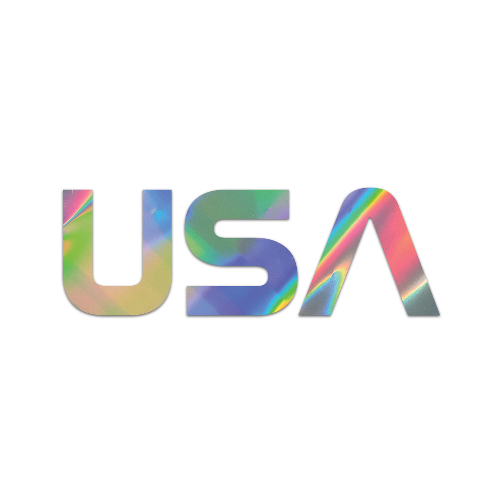 USA Sticker Die Cut Chrome Mirror Gold Silver Oil Slick Rainbow