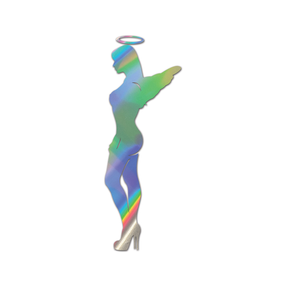 Sexy Angel Girl Sticker Die Cut Chrome Mirror Gold Silver Oil Slick Rainbow