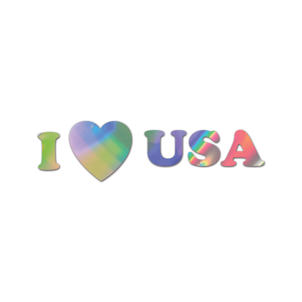 I Love Usa Sticker Die Cut Chrome Mirror Gold Silver Oil Slick Rainbow