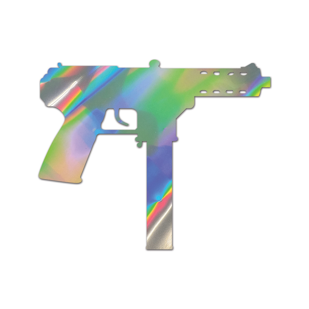 Tec-9 Sticker Die Cut Chrome Mirror Gold Silver Oil Slick Rainbow