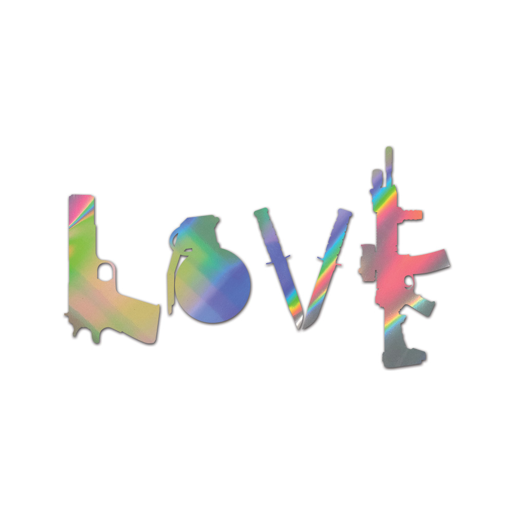 Love Sticker Die Cut Chrome Mirror Gold Silver Oil Slick Rainbow