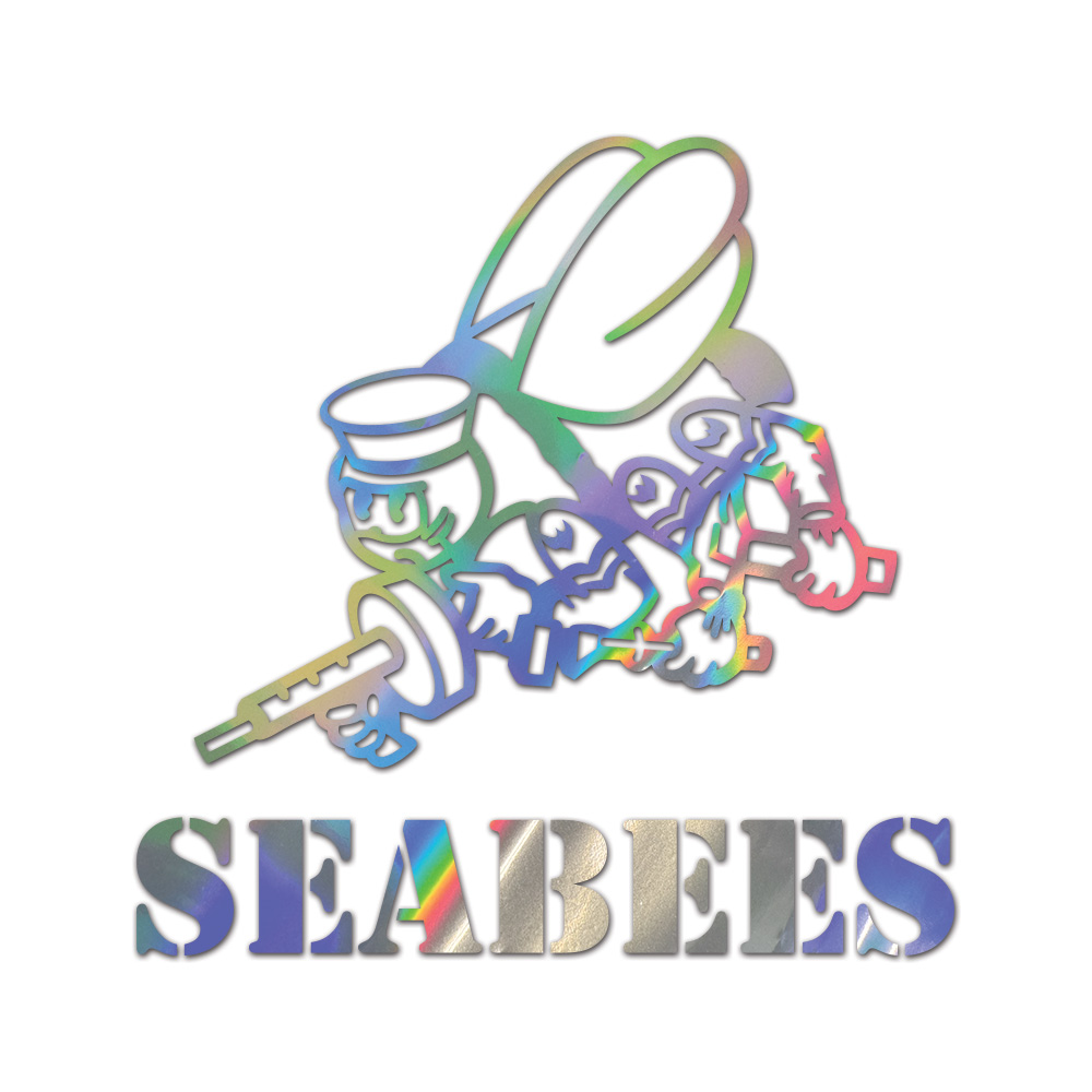 CB Seabees Sticker Die Cut Chrome Mirror Gold Silver Oil Slick Rainbow