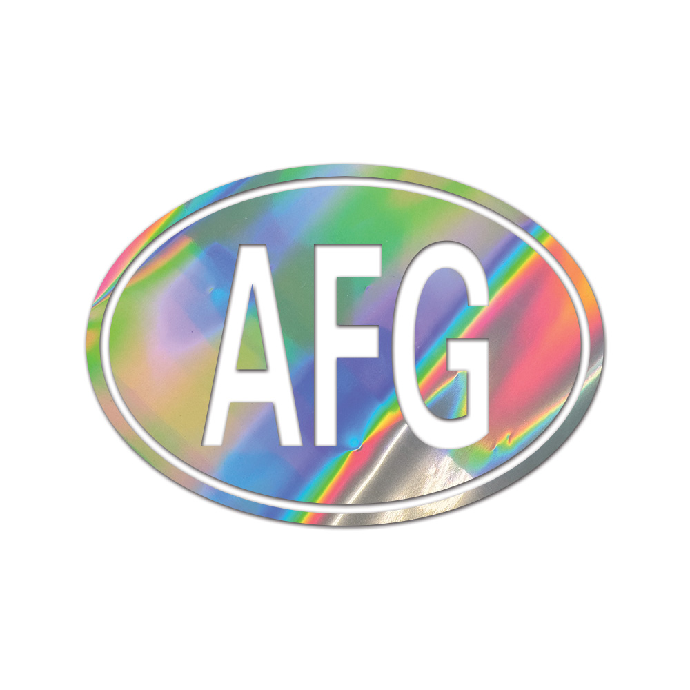 Afghanistan Oval Sticker Die Cut Chrome Mirror Gold Silver Oil Slick Rainbow